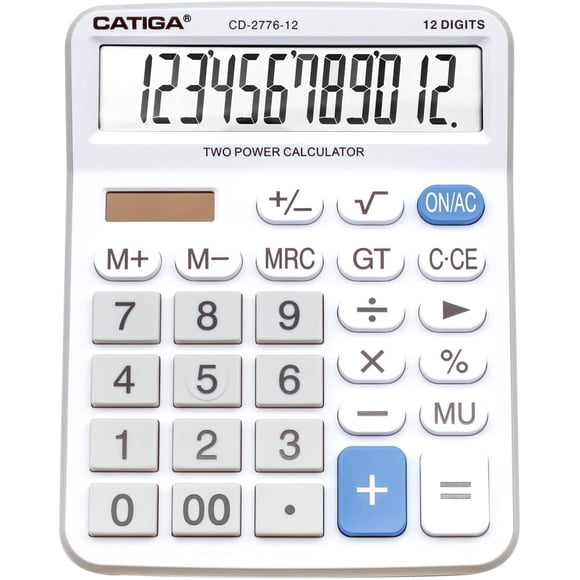 Calculadora de escritorio |12 dígitos| pantalla LCD |5 pulgadas|, botones grandes, batería y solar |hom/oficina|, CD-2776