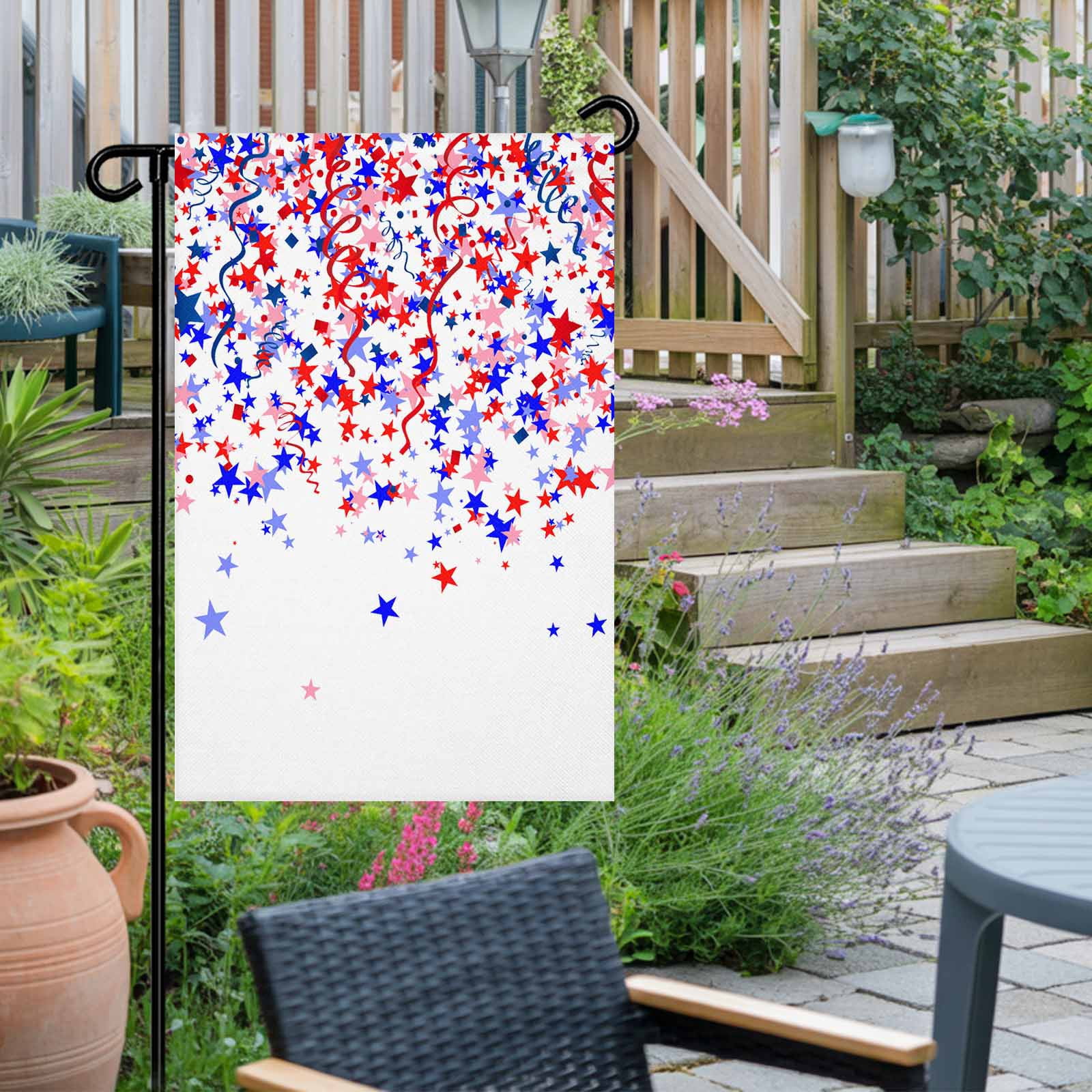 4th of July Garden Flags Patriotic Stars Ribbon Garden Flag Double Sided Welcome Flag Red White Blue Independence Day Yard Flags for Outdoor Lawn Porch Memorial Day Seasonal Holiday Decor 28x40 Inch