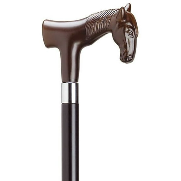 Walking Cane Brown Molded Horse Head Fritz Handle on black maple shaft, 36" long Horse Cane
