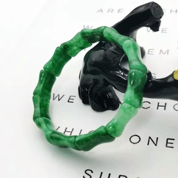 K-KED Men Women Handmade Bamboo Natural Green Jade Emerald Bracelets Bangles Jewelry-Style A