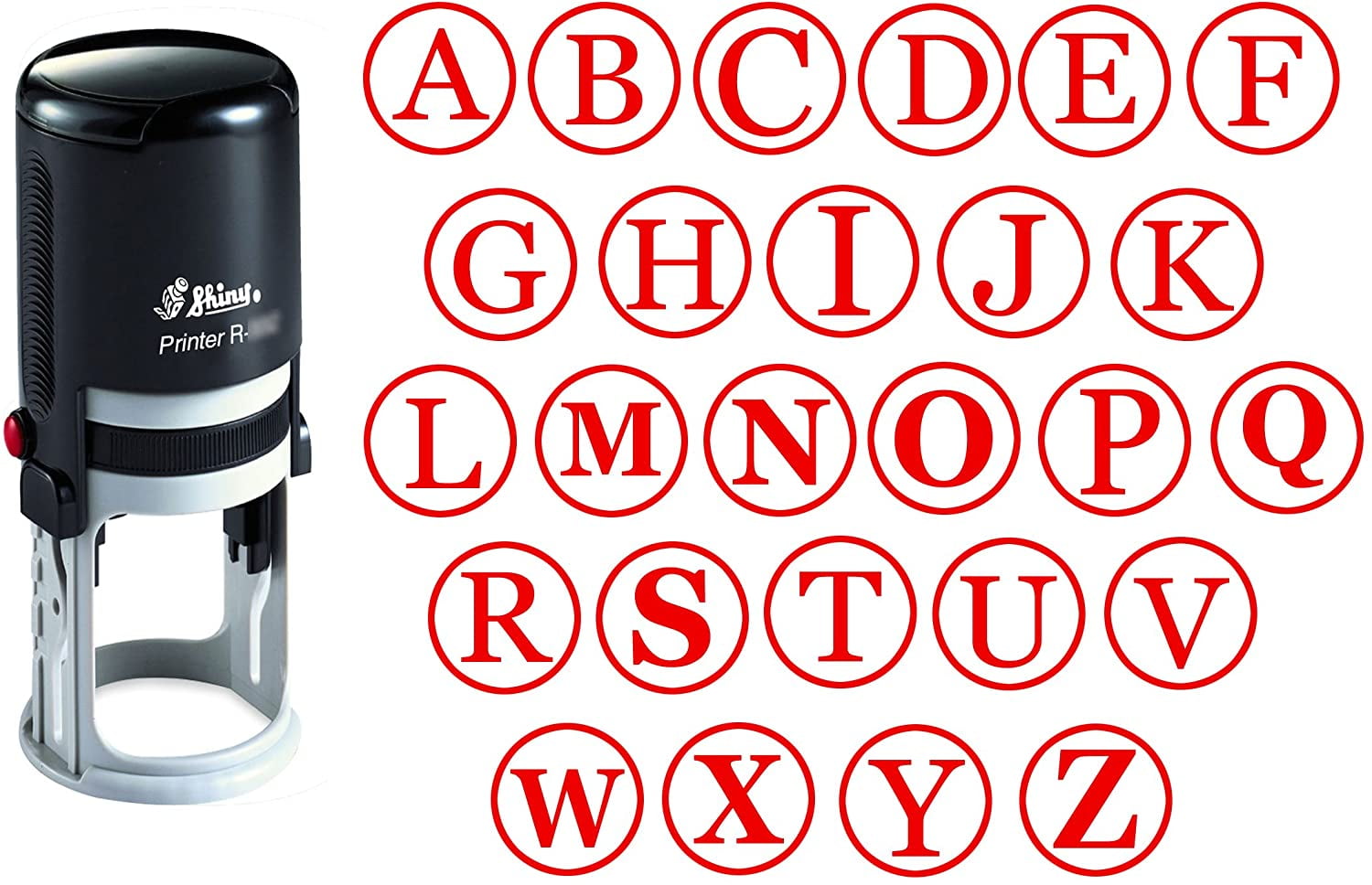Custom AZ Alphabet Stamp in Red Ink Monogram Round Rubber Stamp Self Inking Initial Stamp SHINY