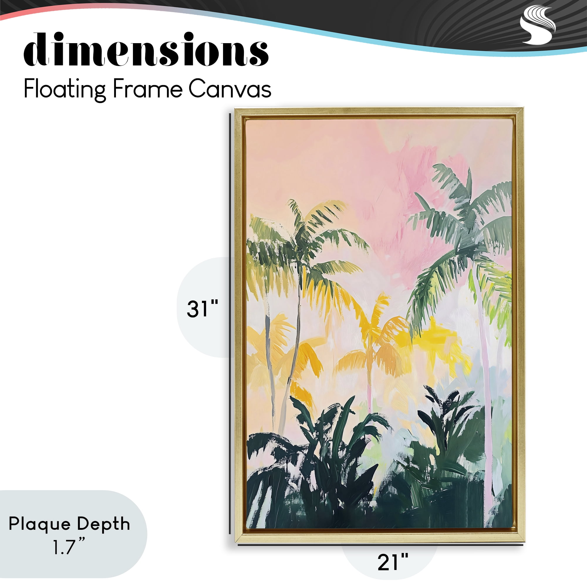 Stupell Industries Pastel Palms in Morning Glow Gold Framed Floater Canvas Wall Art, design by The Prints Vibe