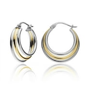 SILVERSPECK Gold Tone over Sterling Silver Two-Tone Triple Circle Round-Tube Polished Hoop Earrings, 20mm