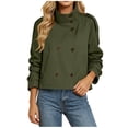 thumbnail image 2 of TGSLY Women's Fall High Collar Trench Coat Lightweight Double Breasted Short Jacket with Pockets Casual Solid Color Tab Cuff Long Sleeve Coat with Belt S, 2 of 8