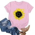 thumbnail image 5 of Casual T-shirts for Women Sunflower Print Crew Neck Short Sleeve Tops Soft Base Pullover Graphic Tees (S, Pink 02), 5 of 5
