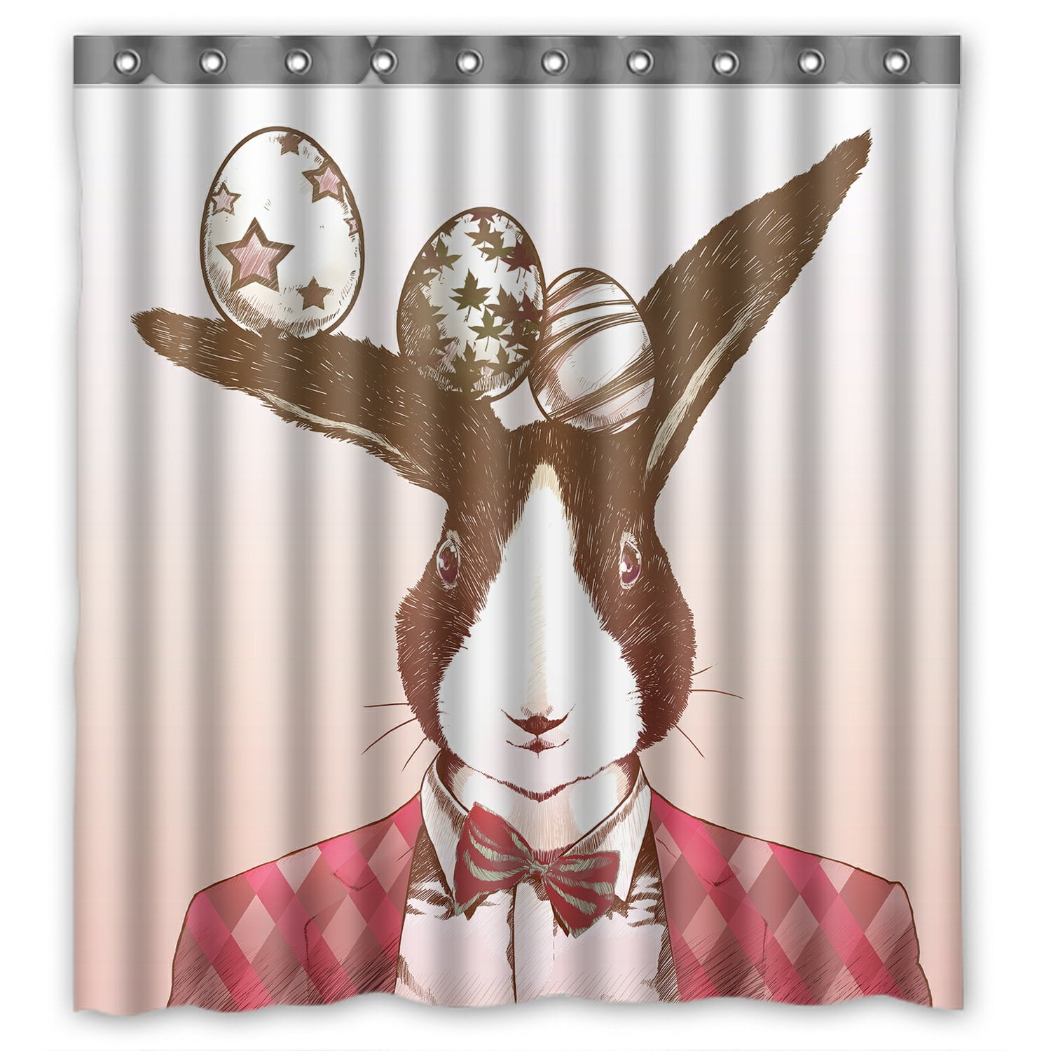 PHFZK Happy Easter Shower Curtain, Cute Rabbit and Eggs on Wooden