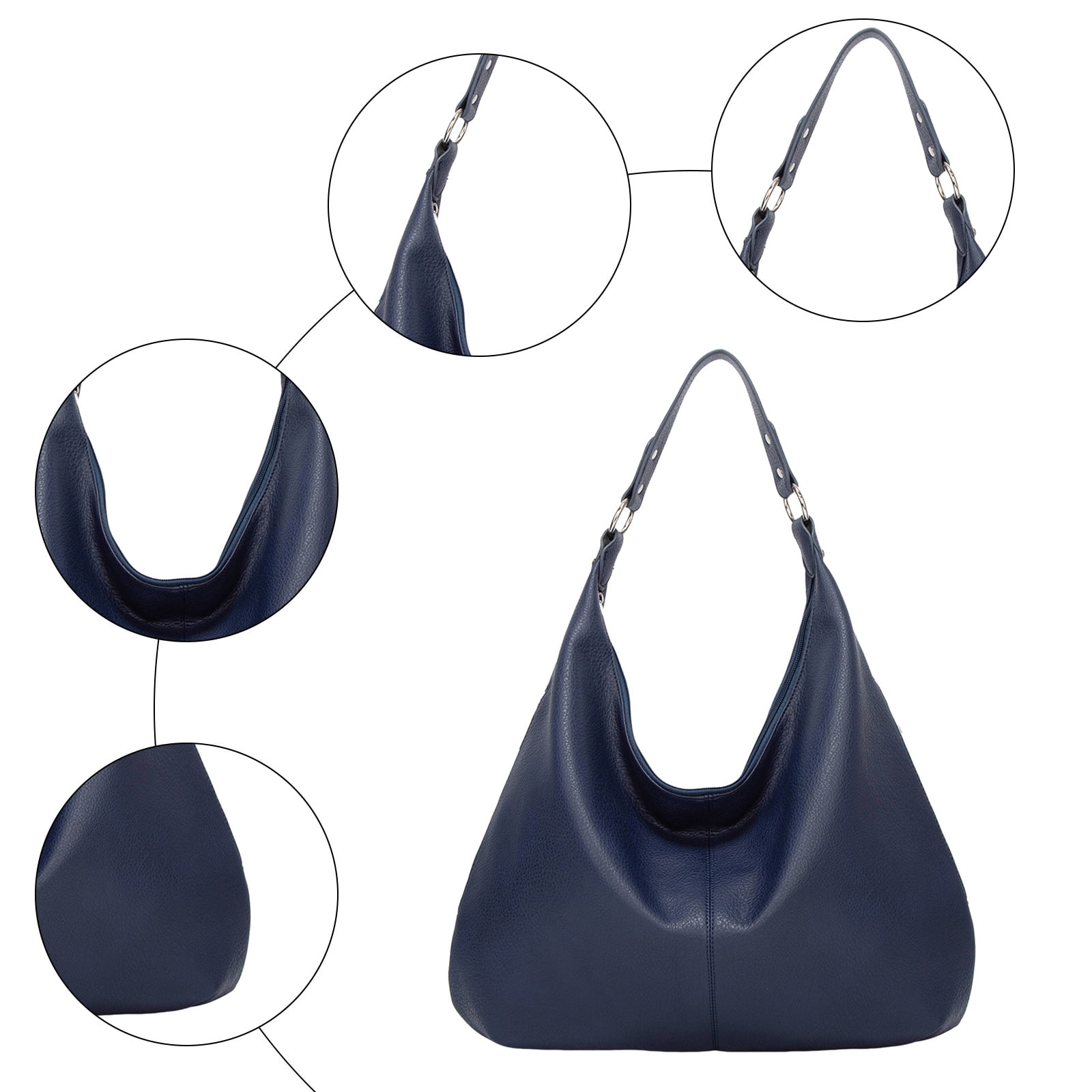 Stylago Slouchy Shoulder Bags Soft Leather Versatile Underarm Handbag Adjustable Button Strap Large Stylish Tote Purses Blue