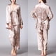 thumbnail image 5 of Women\'s Pajamas Set 3-piece Silk Satin Sleepwear Printed Nightwear Included Short Robe Tank Top AndCamel3XL, 5 of 5