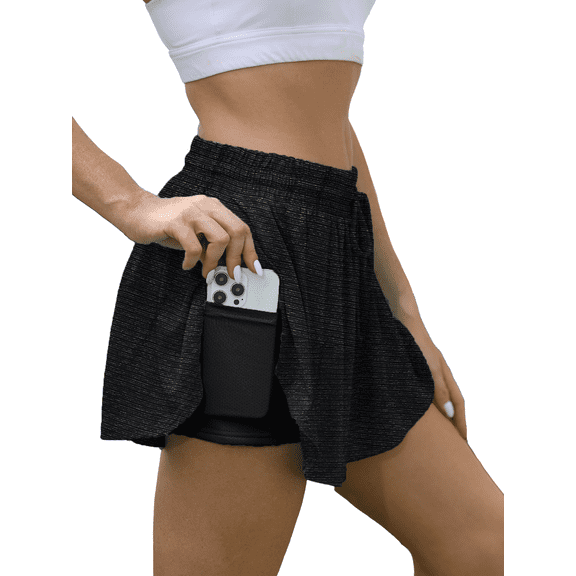 Gleelaud Women's Summer Flowy Yoga Workout Shorts for Athletic Gym Running Shorts Tennis Short Skirt Black