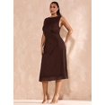 thumbnail image 6 of Coffee Brown Plus Size Sleeveless Mid-Length A-Line Bodycon Dress With Ruched Detail, 6 of 6