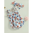 thumbnail image 3 of Blotona Baby Girls 4th of July Jumpsuits Flower Print Ruched Sleeveless Sling Bodysuits 6 12 18 24 Months Infant Girl Summer Romper Independence Day Clothes for Newborn, 3 of 8