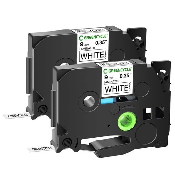 GREENCYCLE 2 Pack Compatible Label Tapes Replacement for Brother TZe-221 TZ-221 Laminated 0.35" 26.2ft (9mm x 8m) Black on White Tape Work with P-Touch PT H100 H110 D210 D400AD 1290 Printer