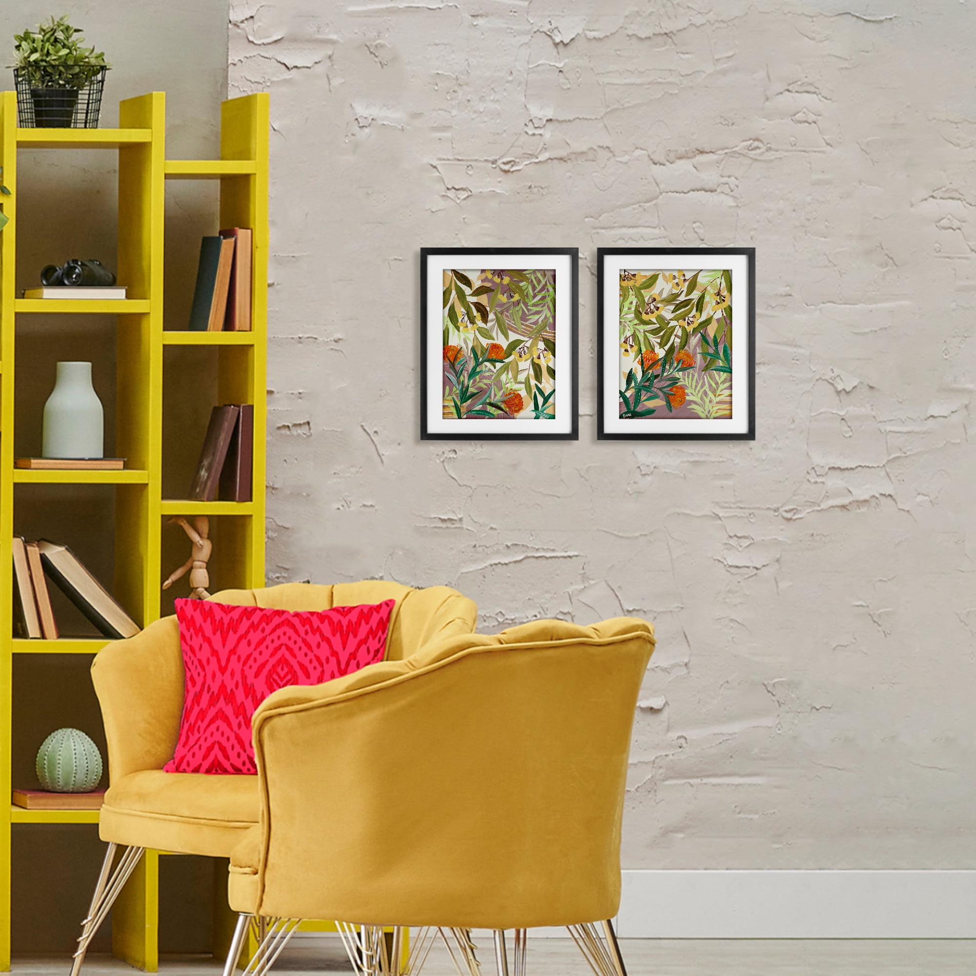 Stupell Industries Walk With Me Botanicals 2 Piece Black Framed Print Under Glass Set, design by Dani Heyward
