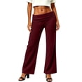 thumbnail image 5 of Fold Over Yoga Pants For Women Wide Leg High Waist Gym Stretch Fall Lounge Gaucho Pants | Breathable High Waistband Tummy Control Workout Pants Wine S, 5 of 8