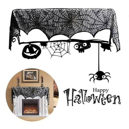 cnmodle Special Black Lace Mantel Scarf Halloween Party Horror Door Window Scarf Cover