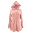 thumbnail image 4 of BRGZLK Women Fleece Onesie Pajama Winter Solid Color Long Sleeve Fleece Fuzzy Cute Bear Hooded Jumpsuit Shorts Warm Soft Cozy One Piece Sleepwear Pink XL, 4 of 9