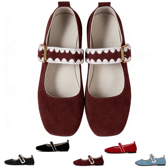 CHICVOMEY Vintage Flats for Women Ballet Flats with Memory Foam Dress Shoes for Women with Strap Ballet Flats Mary Jane Flats