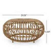 Coffee Table Round, Outdoor Coffee Table, Wicker Coffee Table with Handcrafted Faux Rattan Weave, Boho Chic Accent Table for Living Room Patio Garden, Light Brown, 29.5 Inch
