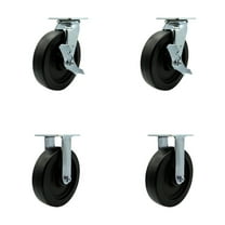 8 Inch Polyolefin Caster Set with Ball Bearings 2 Brakes 2 Rigid Service Caster