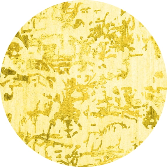Ahgly Company Machine Washable Indoor Round Solid Yellow Modern Area Rugs, 3' Round