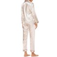 thumbnail image 3 of Women Pajamas Set Long Sleeve Notched Collar Button Down Soft Satin Pjs Sleepwear, 3 of 8