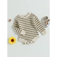 thumbnail image 3 of Arvbitana Infant Girls Casual Striped Rompers Long Sleeve Crew Neck Knitted Jumpsuits Baby Bodysuits 0-24M, 3 of 8
