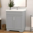 thumbnail image 5 of OLD CAPTAIN Bathroom Vanity with Ceramic Sink, Wooden Double Door Bathroom Vanity, 32 Inch Bath Cabinet with Sink and Storage, Grey, 5 of 7