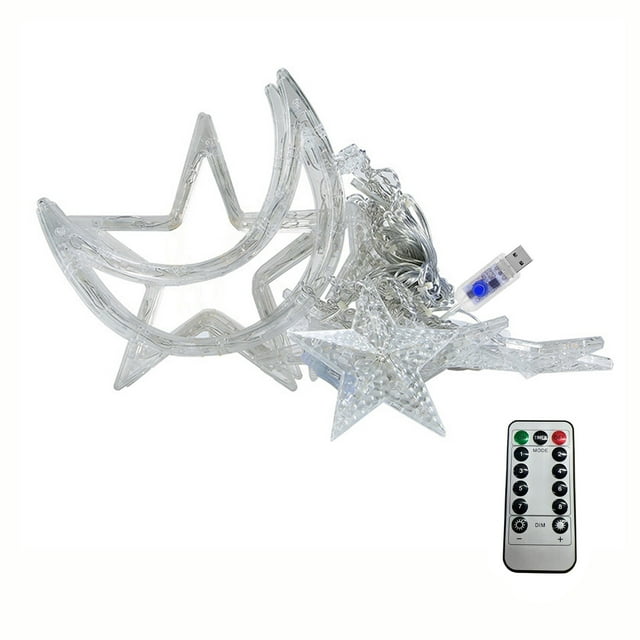 Guirnalda de Luces Led de Estrellas y Lunas de 3,5 M, Alimentadas Por Usb, Color Blanco Cálido, con Control Remoto | Decoración para El Ramadán | Iluminación para Fiestas En Casa