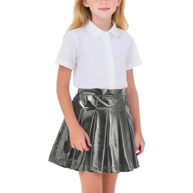 Faldas plisadas para niñas Color sólido Partido de baile brillante Falda de moda casual para niños Faldas de baile para niñas