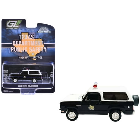 1978 Dodge Ramcharger Police Vehicle "Texas Department of Public Safety Highway Patrol" Black with White Hood and Top "Hobby Exclusive" Series 1/64 Diecast Model Car by Greenlight
