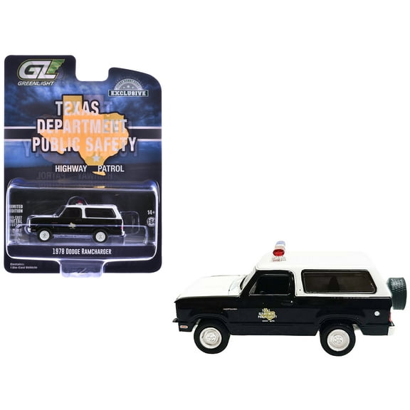 1978 Dodge Ramcharger Police Vehicle "Texas Department of Public Safety Highway Patrol" Black with White Hood and Top "Hobby Exclusive" Series 1/64 Diecast Model Car by Greenlight