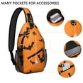 thumbnail image 2 of Sling Backpack,Orange Halloween Bats Sling Bag with Water Bottle Holder,Waterproof Sling Bag for Men/Women with Headphone Jack for Hiking,Travel, 2 of 6