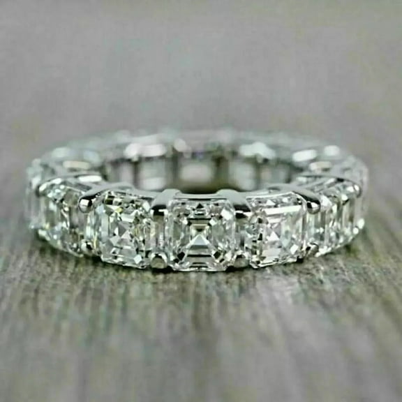 Lab Created Diamond 4Ct Asscher Cut Full Eternity Wedding Ring Band 14K White Gold Plated