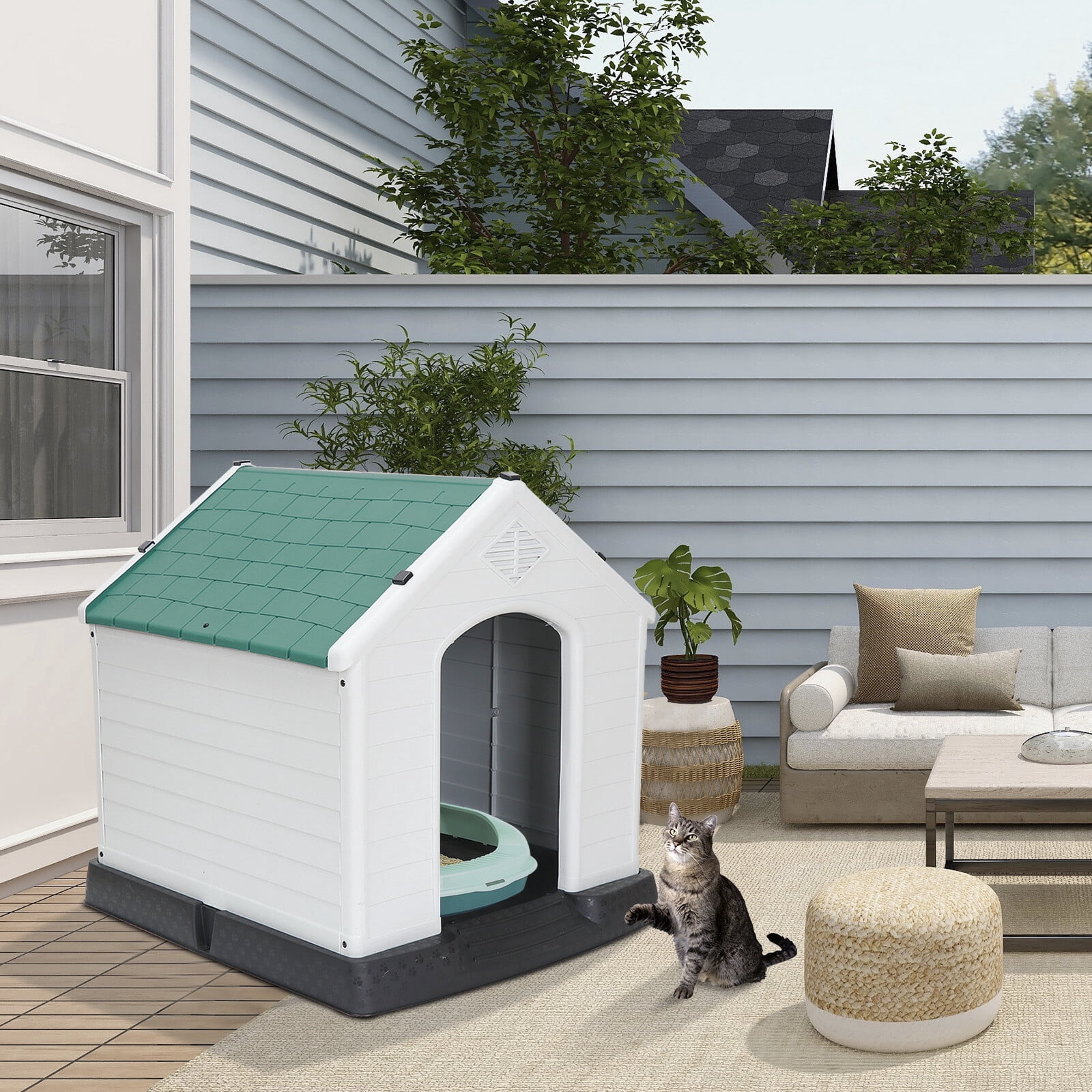 ZENSTYLE Dog House Comfortable Cool Shelter Plastic Design For Small to Medium Sized Indoor Outdoor Green