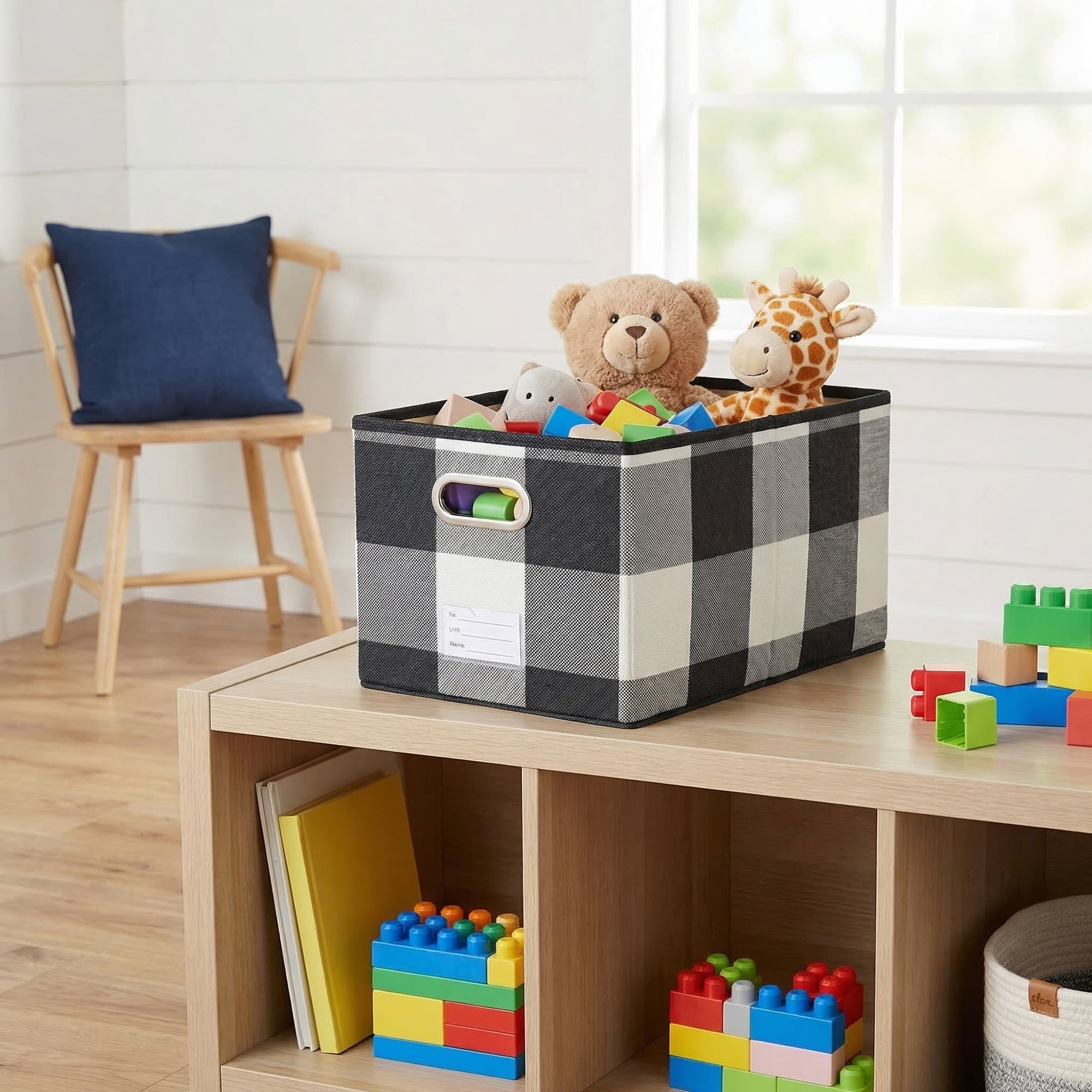 Unique Bargains Storage Bin with Handles for Shelves Closet Black 9.8" x 15" x 8.3"