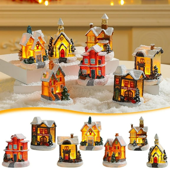 PALIFEUR Christmas Decorations Small House, 4" Christmas House Ornaments for Christmas Table Decorations, Color LED Light Xmas House Decor for Christmas Home Holiday Party Gift Decorations