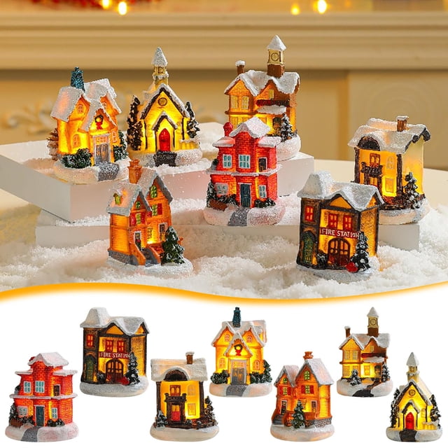 Fiudx Farol Decorativo Navideño, Casa Pequeña con Luz Led, Brillo Cálido y Romántico, Decoración para Fiestas, Mesas U Oficina, Funciona con Pilas, Ideal para Vacaciones, Juego de 1 Pieza.
