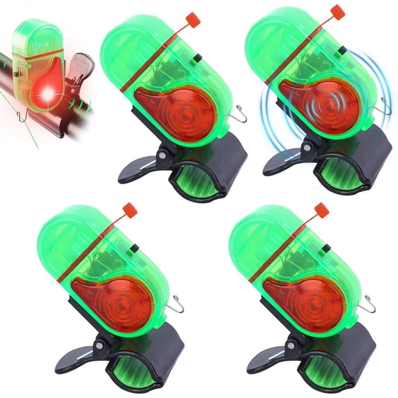 4 PCS Fishing Bite Alarm with LED Light, Sensitive Sound Alert for Night Fishing, Fish Bite Indicator for Fishing Rods, Ice Fishing