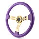 thumbnail image 4 of Volante de carreras universal, 14 pulgadas, 6 orificios, galvanoplastia, soporte dorado, morado con cable de bocina, 4 of 8