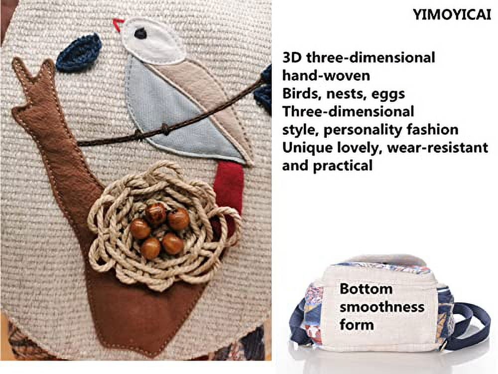 YIMOYICAI Backpack Purse for Women Girl's Convertible Sling Bag Boho Hippie Embroidered Woven Canvas with Woven Cotton Perfect Small Sling Bag Bird's Nest