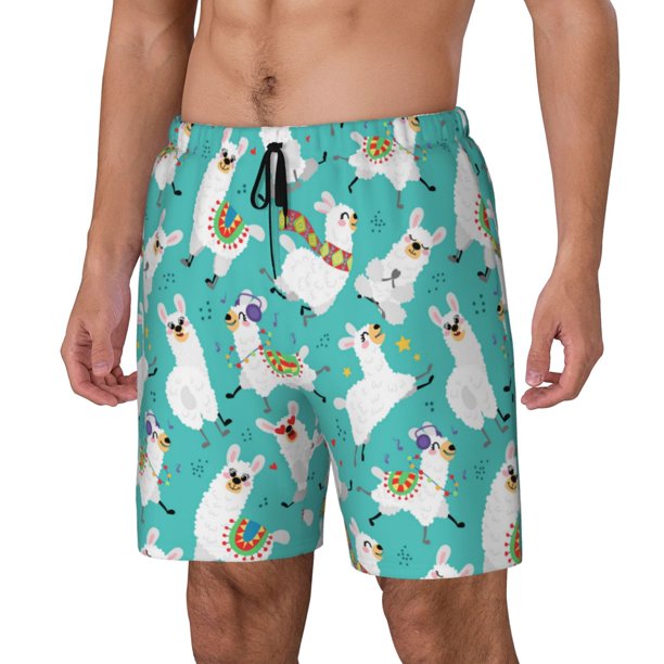 Fotbe Cartoon Llamas Traje de Baño para Hombre – Shorts de Natación de Secado Rápido con Forro y Bolsillos-X-Large