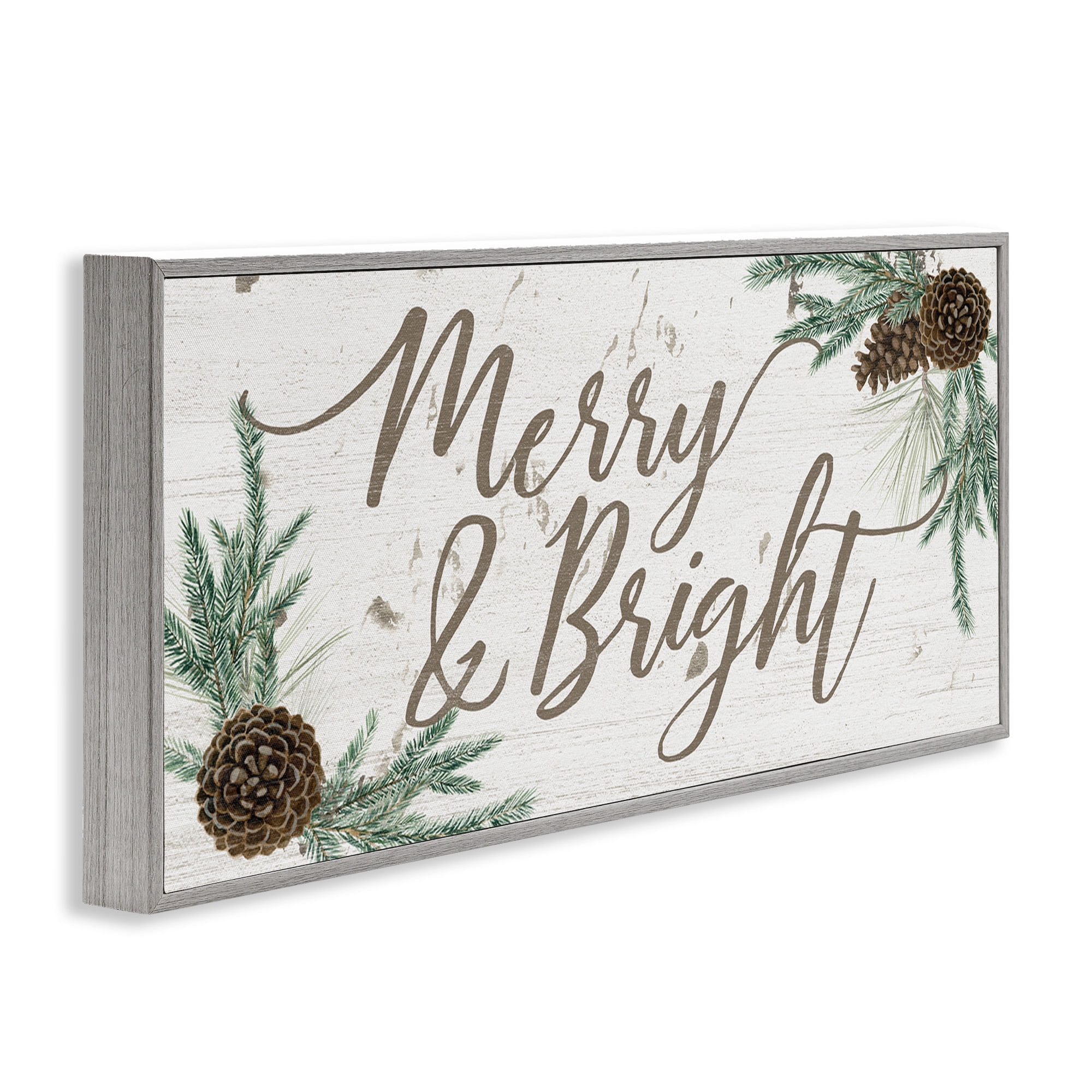 Stupell Industries Merry & Bright Festive Winter Holiday Painting Gray Framed Art Print Wall Art, 30 x 13