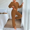thumbnail image 2 of Ahabrexf Women's Solid Color Fleece V-Neck Thick Warm Long Sleeve and Pants Set, 2 of 8
