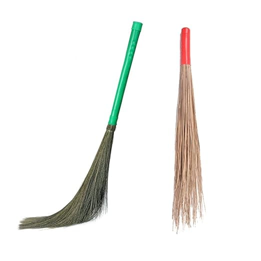 Hari Ram Gulab Rai Clean Sweep Floor Broom | With Natural Pure Bamboo Coconut Seek Jhadu & Soft No Dust Phool Jhadu | For Home, Office, Bathroom & Outdoor Cleaning Jadoo | Hard Floor, Compact