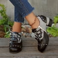 thumbnail image 4 of Chaussures à Talons Bas pour Femmes Style Moto Lacets Bout Rond Toile Talons Hauts 1 Pce, 4 of 8
