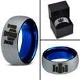 thumbnail image 4 of Tungsten Middle Ages Castle Fortress Band Ring 8mm Men Women Comfort Fit Blue Dome Brushed Gray Polished, 4 of 4