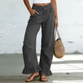 thumbnail image 2 of Admvng Linen Pants for Women Casual Wide Leg Ruffle Hem Elastic Waist Trousers, 2 of 5