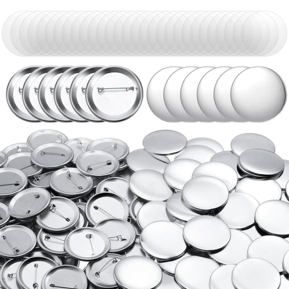 100 Sets Button Maker Supplies, Boriyuan 58mm/2.28inch Buttons Making Supplies Buttons Parts, DIY Crafts Round Metal Blank Badge Parts with Clear Film for Buttons Machine Pin Maker Press