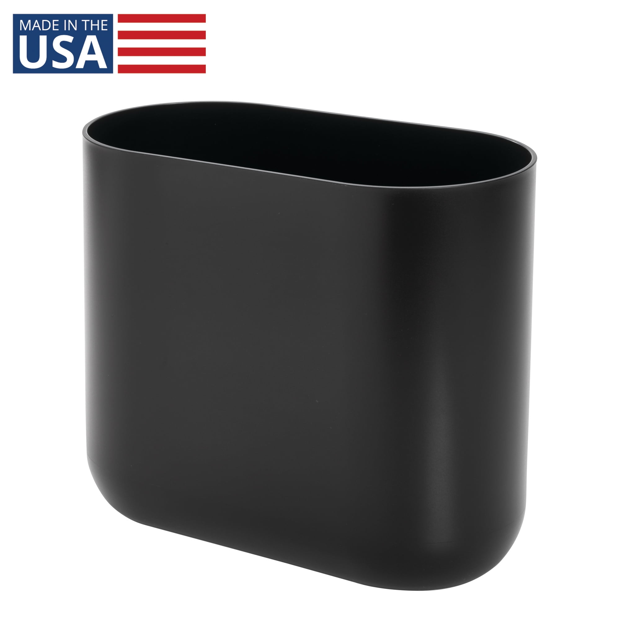 iDesign Oval Bathroom Trash Can, 1.9 Gallon Plastic Open Top Garbage Bin, Black