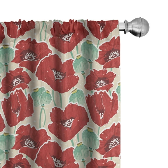 Ambesonne Poppy Flower Curtains, Spring Garden Art, Pair of 28"x63", Mint Green Beige